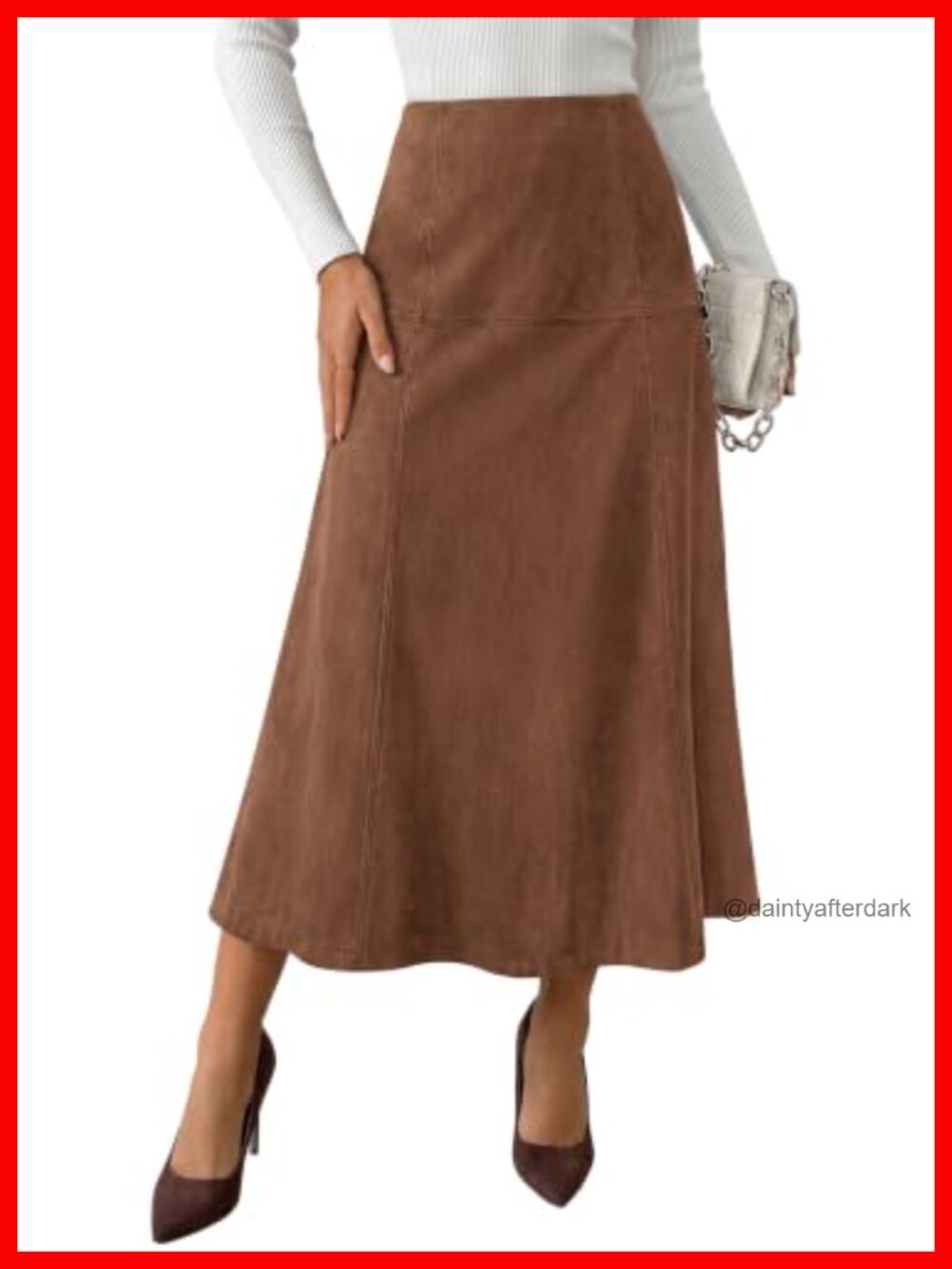 Faux Suede High Waist A-Line Midi Skirt Wear to Work